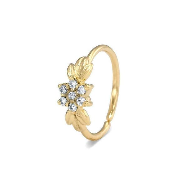 Flower Diamond Nose Ring - 14k Gold Hoop with Sparkling Diamonds