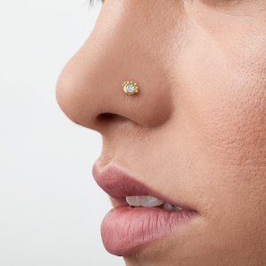 Gold Diamond Nose Stud - Small, Handmade Nostril Piercing