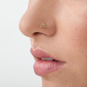 Handmade Tribal Nose Stud - Solid 14k Gold in Yellow or Rose
