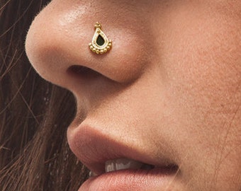 Gold Nose Stud, Solid 14k Yellow Gold Nostril Pin, Nose Ring, Nose Stud Ring, Indian Nose Stud, Nose Screw, Gold Body Jewelry, SKU 92