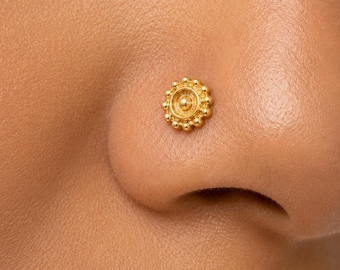 Nose Stud in 14k Solid Gold · Indian Nose Stud · Boho Nose Rings · Flower Nose Piercing Jewelry