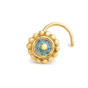 Turquoise Nose Ring, Statement Nose Ring, Gold Nose Stud, Large Nose Stud, Bold Nose Pin, 14k Gold Nostril Screw, Jewelry Gift Idea