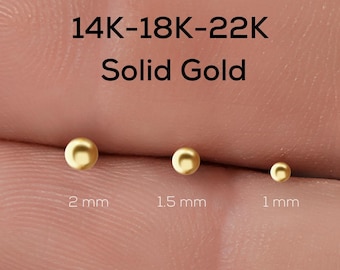 Kolczyki z noskiem kulistym: minimalistyczne, drobne złoto – opcje 14k, 18k, 22k