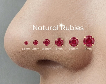 Ruby Nose Stud, Natural Stone, Solid Gold (14k, 18k, 22k, 1.5-4mm)