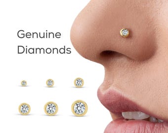 Diamond Nose Stud, Genuine Diamond Nose Stud, Natural Diamond Stud, 14k 18k 22k Gold Nose Stud, SI/VS Diamond, 1.5mm, 2mm, 2.5mm, 3mm, 3.5mm