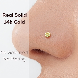 14k Gold Nose Stud, Gold Nose Piercing, Real Gold Nose Stud, Solid Gold Nose Pin, Gold Nose Jewelry, Gold Nose Ring, Simple Gold Nose Ring