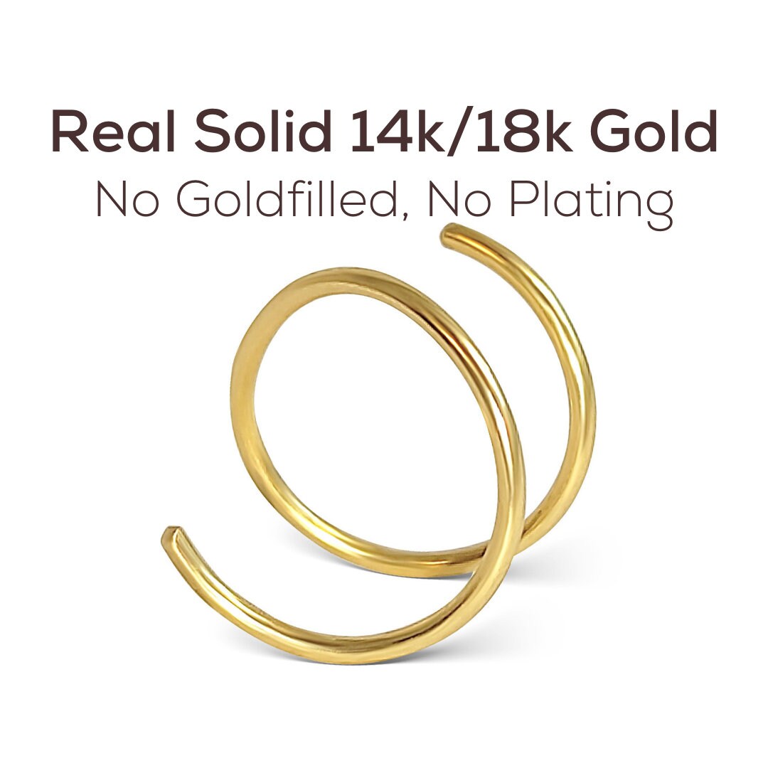Double Nose Hoop, Real Gold Nose Ring, Solid 14k Gold Hoop, Nose Ring for Men, Quality Nose Ring