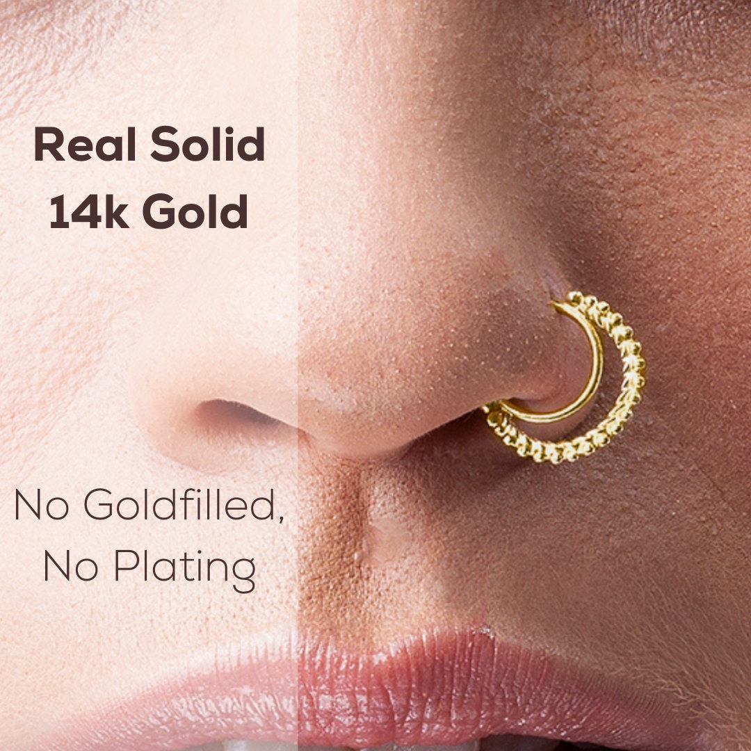 Buy Gold plated round nose ring in white and maroon beads only on Kalki