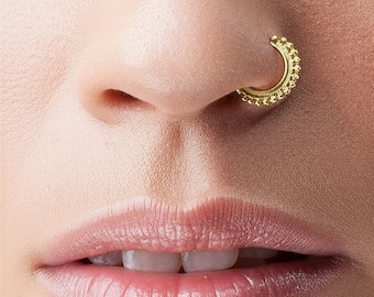 Indian Gold Nose Ring - Solid 14k Yellow, Dainty Nostril Hoop