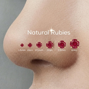 Ruby Nose Stud, Natural Stone, Solid Gold (14k, 18k, 22k, 1.5-4mm)
