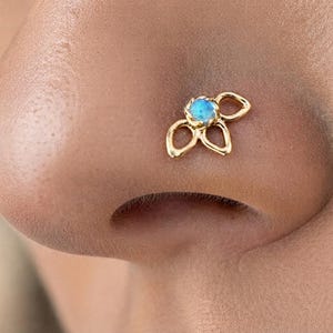 Gold Lotus Nose Stud, 14k Gold Nose Stud, Nose Piercing Jewelry, Flower Nose Ring, Gold Nose Piercing, Turquoise Nose Ring 14k Gold Nose Pin