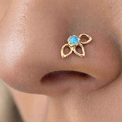 Gold Lotus Nose Stud, 14k Gold Nose Stud, Nose Piercing Jewelry, Flower Nose Ring, Gold Nose Piercing, Turquoise Nose Ring 14k Gold Nose Pin