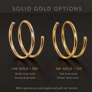 two gold rings, one 14K gold and one 18K gold, with the text explaining the differences between the two options.
