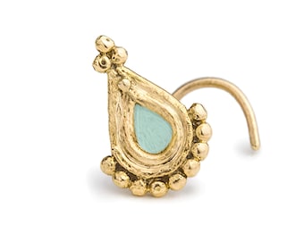 Joyería para la nariz: Pendientes de oro amarillo macizo de 14k (estilo indio, varios tamaños)