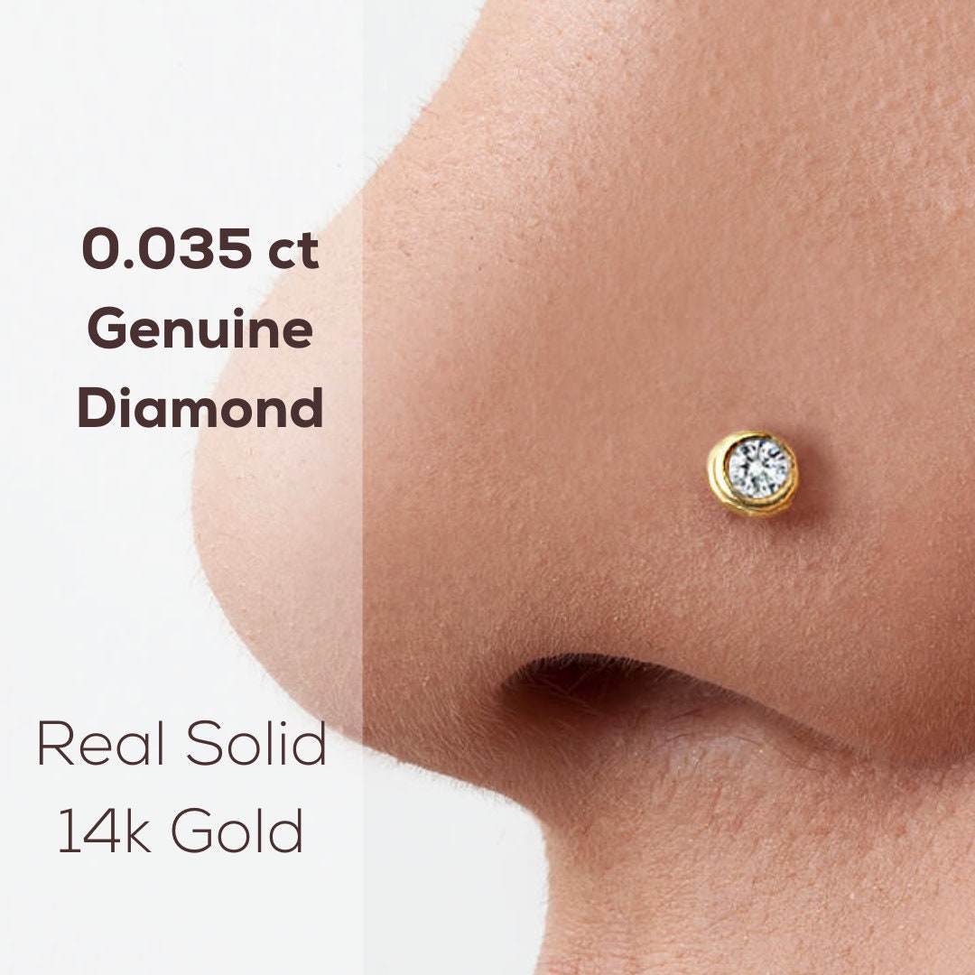 Lavari 14K White Gold 1.7mm .02 Carat Genuine Diamond Nose Ring Curve Stud  Twist - Walmart.com