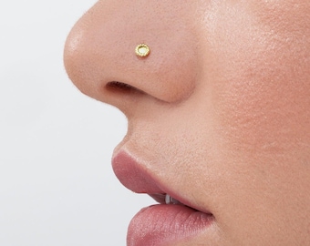 Minimalist Gold Nose Stud, Solid 14k Real Gold (Small, Delicate)