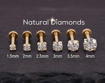 Diamond Nose Stud, Genuine Diamond Nose Stud, Natural Diamond Stud, 18g Flat Back Nose Stud, SI Diamond, 1.5mm, 2mm, 2.5mm, 3mm, 3.5mm, 4mm