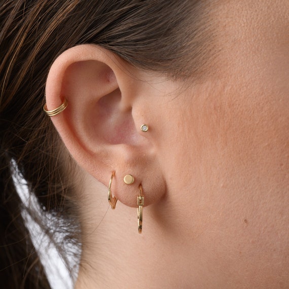 Opal Flat Back Helix Piercing Earring  14k Gold Lotus Flower  Two of Most