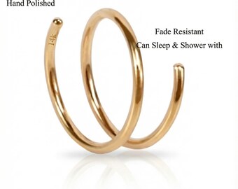 Anello Da Naso E Orecchini Daith In Oro Giallo 14kt – Doppio Cerchio 16G, 8/10/12mm, Con Zirconia