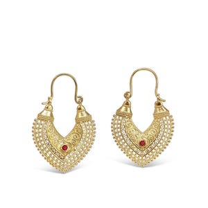 Gold Bridal Earrings: Nature-Inspired Design (14k Ruby Studs)
