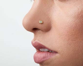 Gold Diamond Nose Stud - Small, Handmade Nostril Piercing