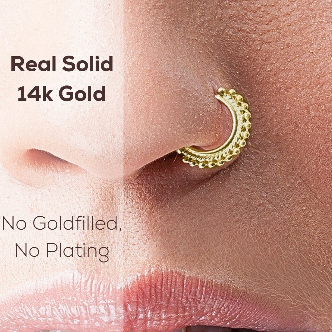 Buy Solid 22k Gold Nose Ring. 22k or 24k Solid Gold Hoop. Ball End Hoop.  One Ring. Second Hole Ring. Solid Gold Ball Nose Ring. Gold Nose Ring  Online in India -