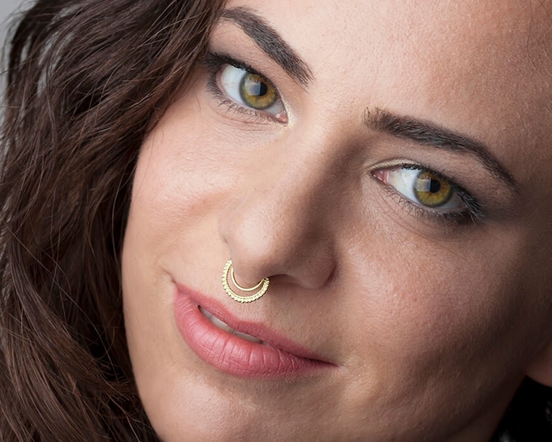 Gold Septum Piercing Indian Septum Ring Solid 14k Gold Nose Etsy