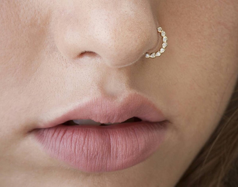 Diamond Nose Ring Diamond Piercing Diamond Nose Hoop Bling Etsy