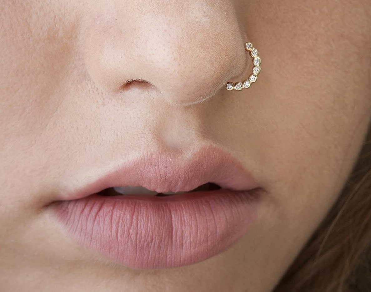 Diamond Nose Ring Diamond Piercing Diamond Nose Hoop Bling Etsy Israel