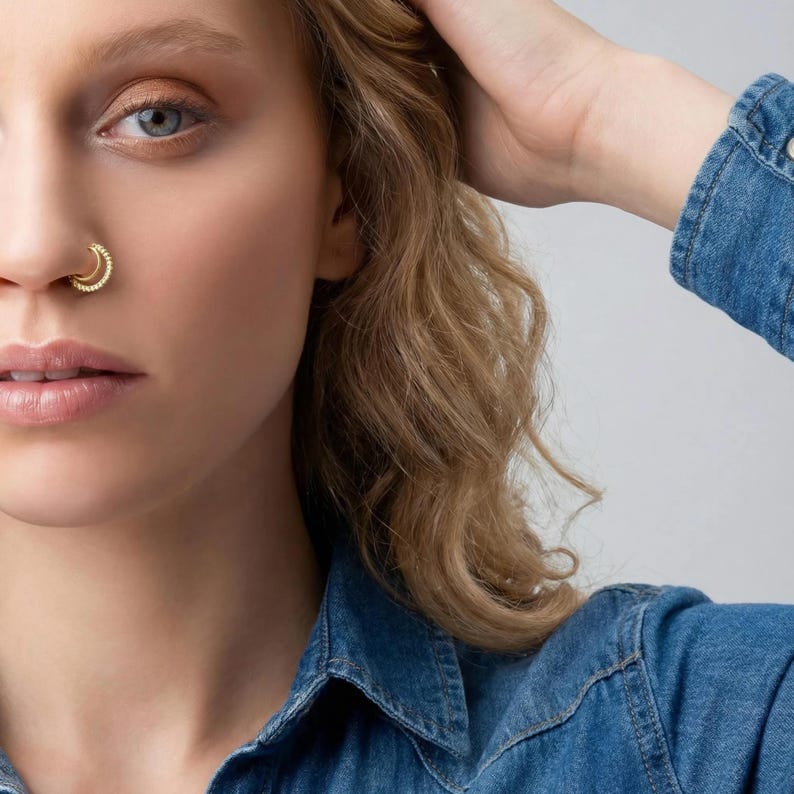 Dainty Indian Nose Hoop: Tiny Solid 14k Gold Ring (Custom Size) image 7