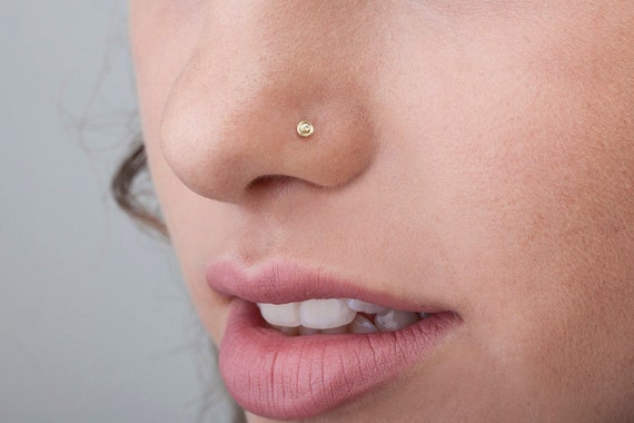 Tiny Nose Stud W/ Diamond Small Nostril Pin Diamond Nose - Etsy Canada