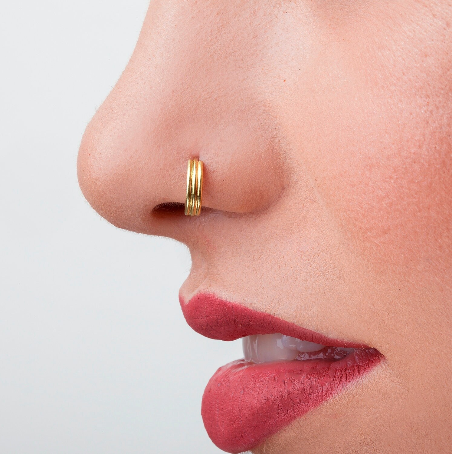 Solid Gold Nose Ring 14k Nose Cuff Wide Elegant Nose Ring Etsy UK