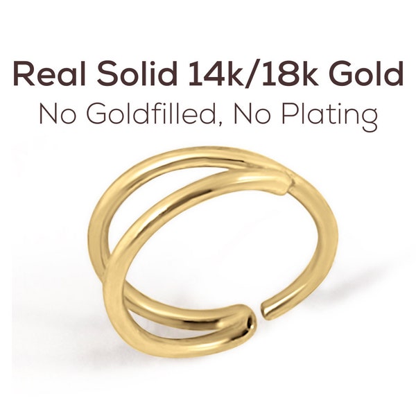 Doppel Nasenring für Single Piercing, Echtgold Nasenring, Solid 14k Gold Hoop, Nasenring für Männer, Qualitäts Nasenring, Doppel Nasenring 14k