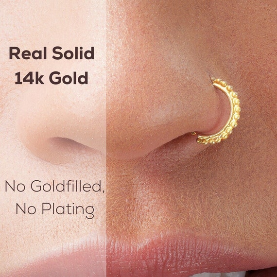 14K Hollow and Solid Gold Hoop and Nose Stud Set - 20G 5/16
