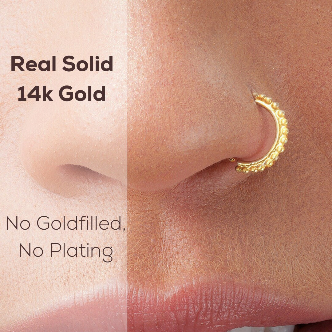 14 K Gold Multi Purpose Nose Ring Jewelry - Sandra | Studio Meme – Studio  Meme - Dainty Tribal Jewelry