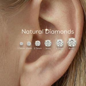 Natürlicher Diamant Tragus Ohrring · 14k Gold Flat Back Stud · Helix Knorpel Conch Piercing · Single Diamant Knorpel Ohrring