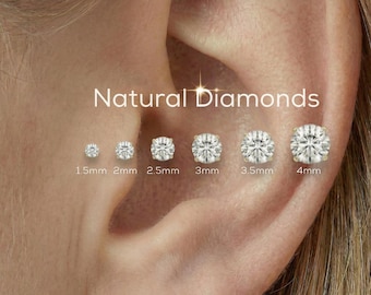 Natural Diamond Tragus Earring · 14k Gold Flat Back Stud · Helix Cartilage Conch Piercing · Single Diamond Cartilage Earring