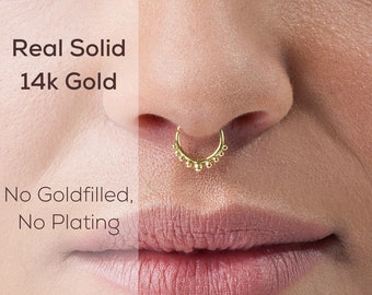 Tribal Septum Ring, Indian Septum Ring, Gold Septum Jewelry, Septum Piercing 14k, Rose Gold Septum, Gold septum, White Gold Septum, SKU 115