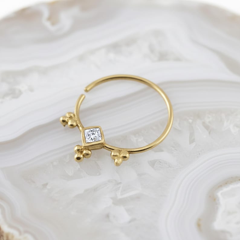 Indian Style Diamond Nose Ring, Solid 14k Gold (Rose, White, or Yellow) image 2