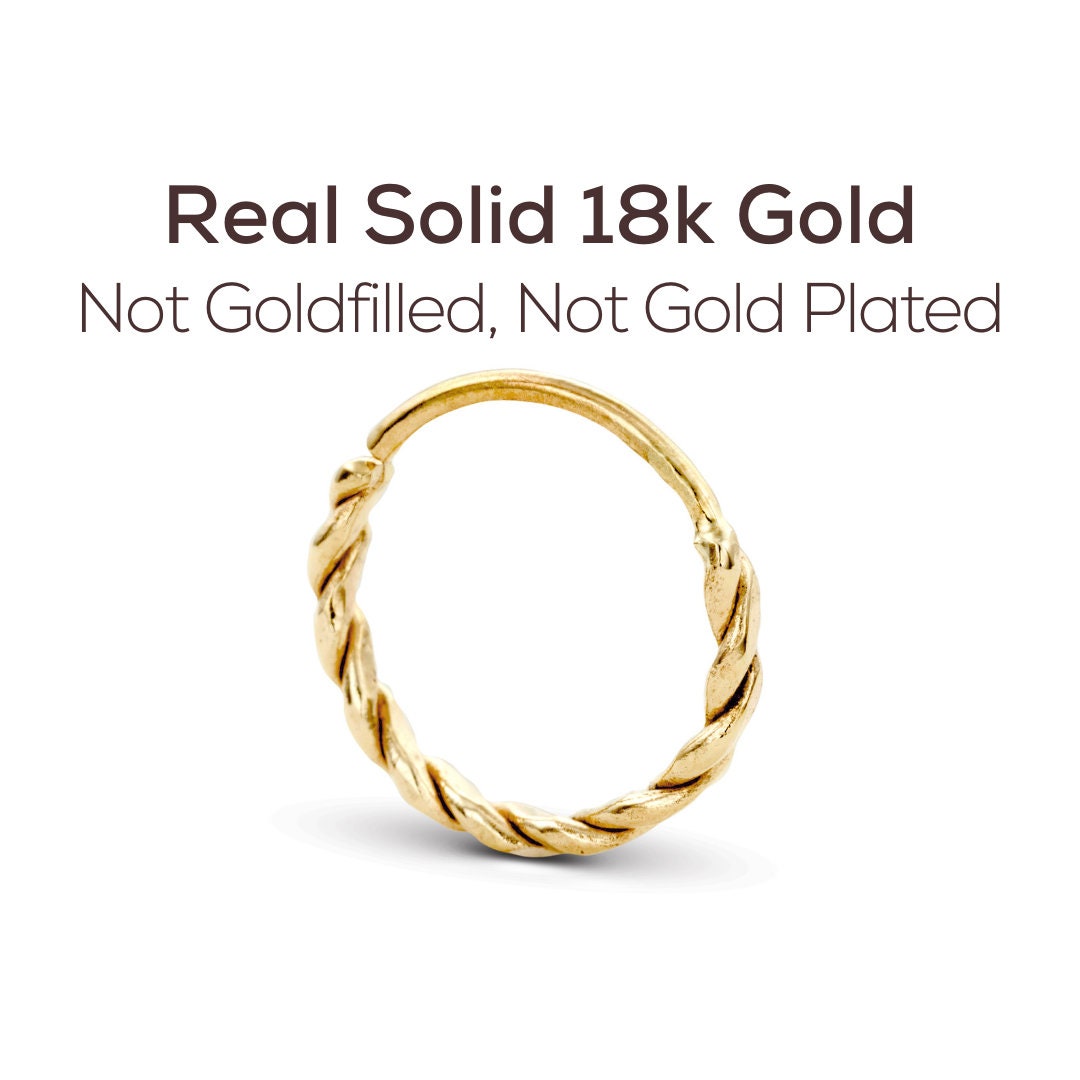 18K Gold Nose Ring 18K Gold Nose Hoop 18 Karat Nose Ring 18kt Gold Nose Hoop Braided Nose Ring Twisted Nose Hoop Nose Piercing Jewelry