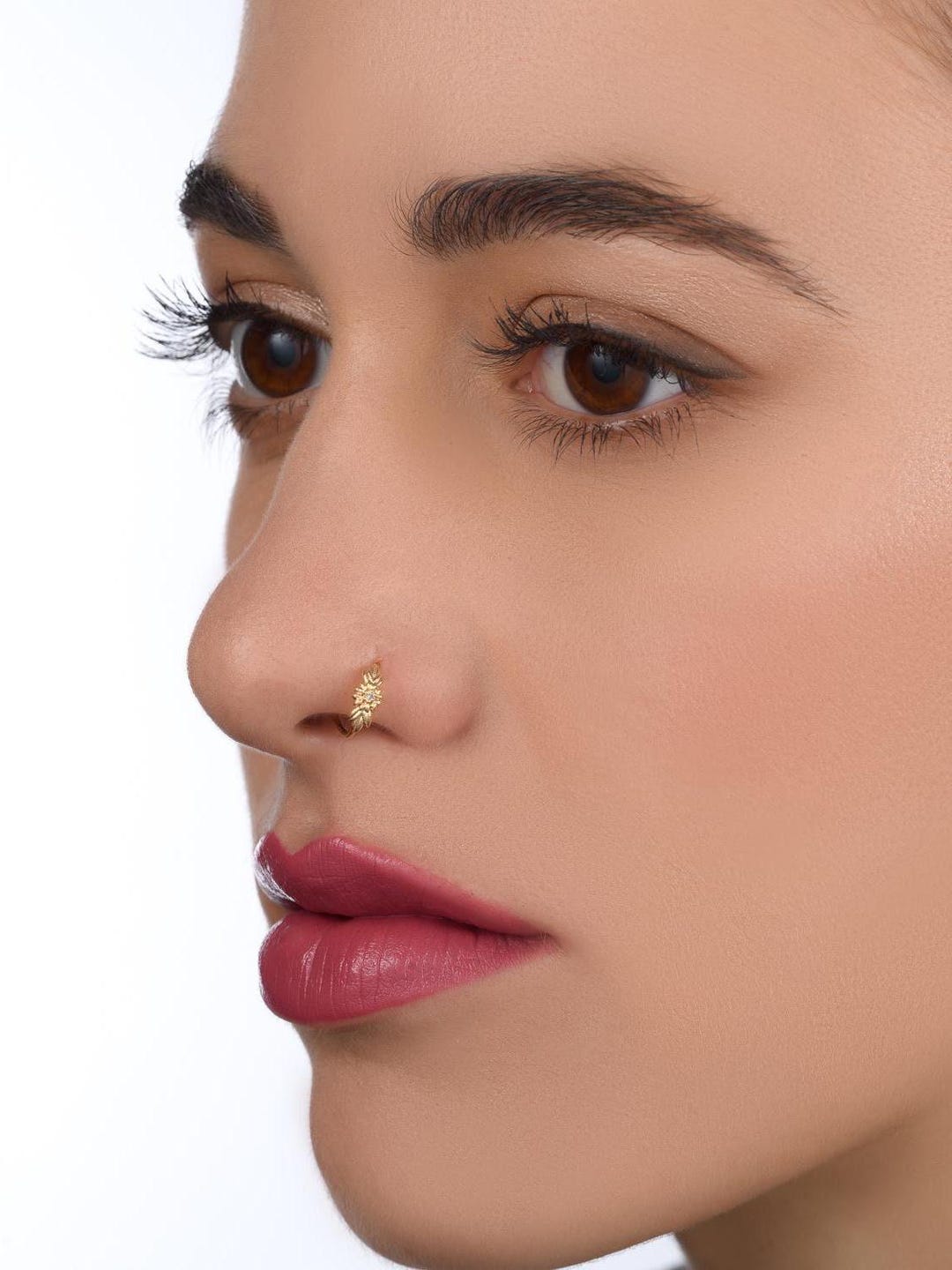 Buy Gold Nose Ring, Flower Nose Hoop, Nose Ring Hoop, Gold 14k Piercing,  Flower Jewelry, Nose Ring, Nose Ring Gold, Intircate Jewelry, SKU 174  Online