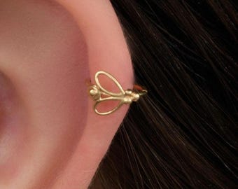 Butterfly Helix Hoop Earring, Solid 14k Gold (Cartilage Piercing)