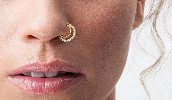 Dainty Indian Nose Hoop: Tiny Solid 14k Gold Ring (Custom Size)