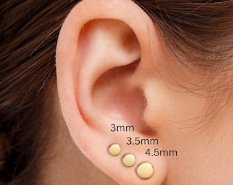 Small Gold Disk Stud Earrings - Flat Minimalist Design
