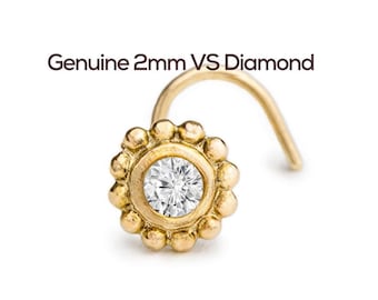 Diamond Nose Stud: Customizable 2mm Stone - Yellow, Rose, or White Gold