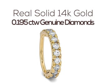 Piercing de nariz de diamantes: Aro de oro de 14k con 13 diamantes auténticos