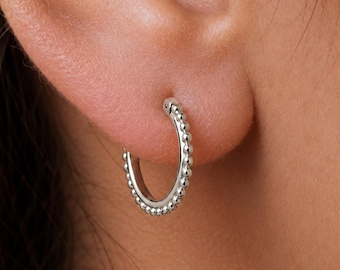 Small Beaded Hoop Earrings: Everyday Minimalist Style (12mm, Latch Back)