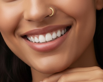Aro nasal indio - Anillo nasal con cuentas de oro macizo de 14 k