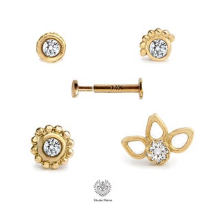Tragus Stud Earring: Solid 14k Gold with Genuine Diamond - 16 Gauge