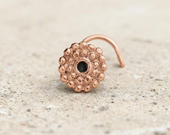 Indian Nose Stud - Dainty Solid 14k Gold Beaded Handmade